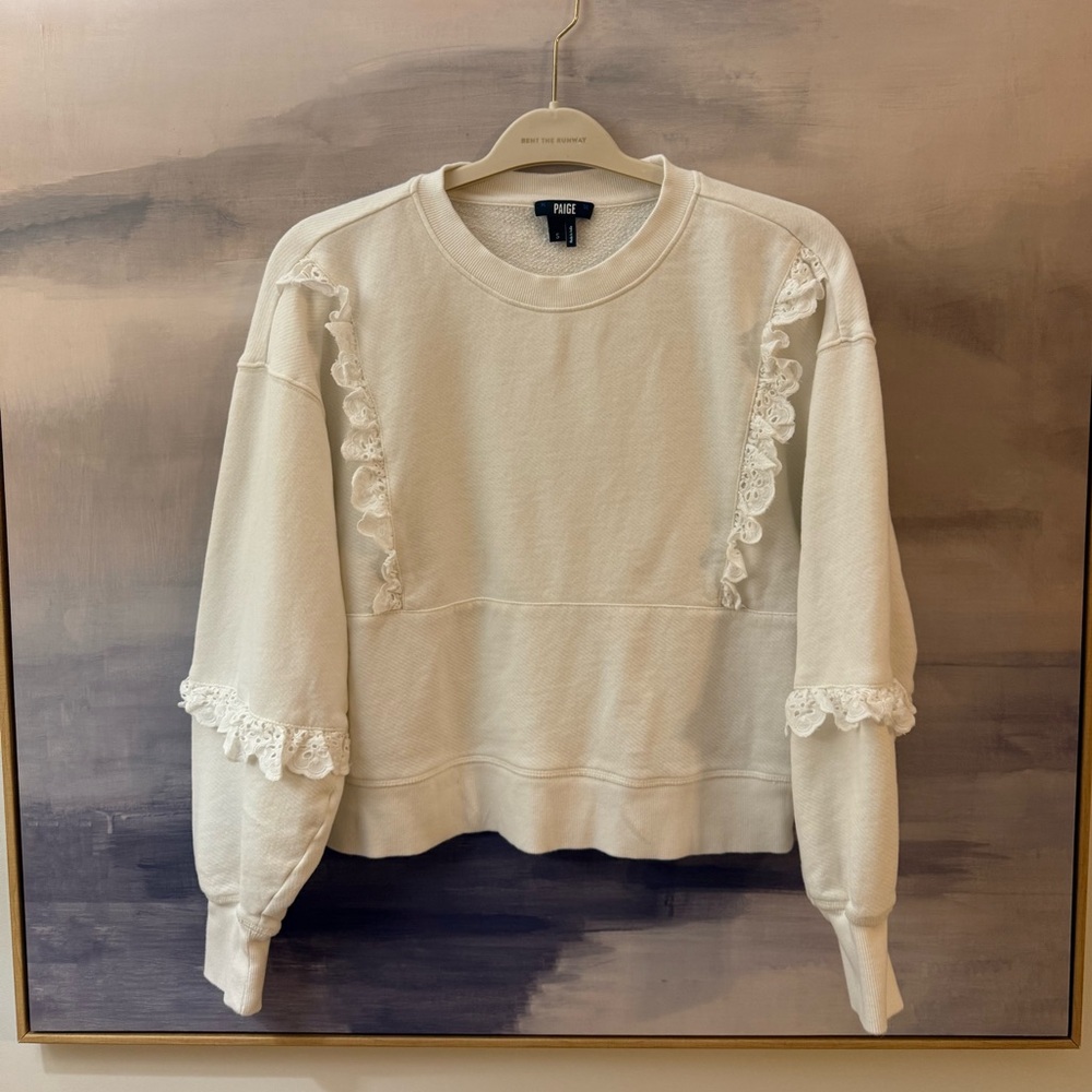 PAIGE Cream Lace-Trimmed Eyelet Sweatshirt